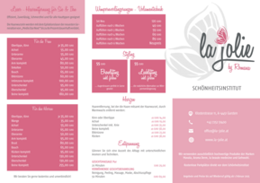 Preisliste von La Jolie Schönheitsinstitut